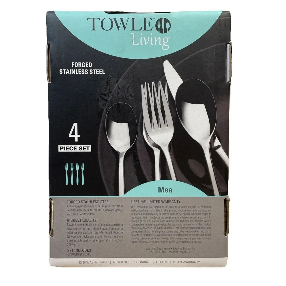 TOWLE LIVING MEA 4-PIECE APPETIZER FORKS FORGED STAINLESS STEEL Brand New